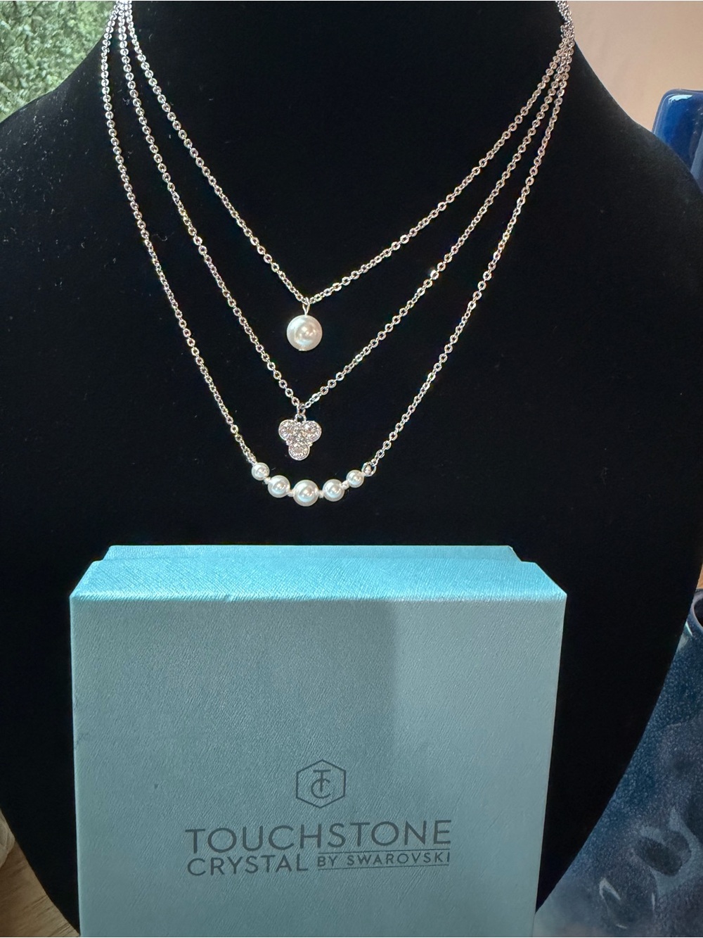 Touchstone Crystal by Swarovski South Seas Silver Necklace & White Freshwater Pe
